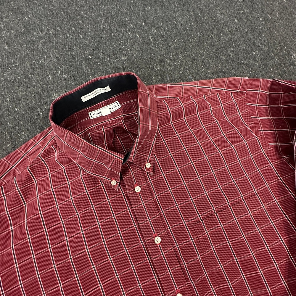 Paul Fredrick Button Down Shirt Mens 19-37 Red Plaid Non-Iron Two-Ply Pinpoint